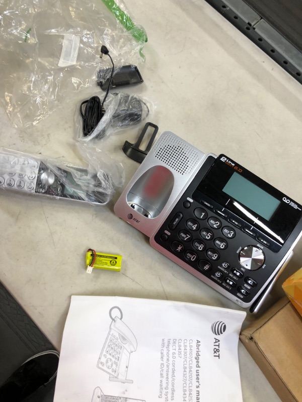 Photo 1 of AT&T TL88102 DECT 6.0 2-Line Expandable Cordless Phone with Answering System and Dual Caller ID/Call Waiting, 1 Handset, Silver/Black 1 Handset Handset