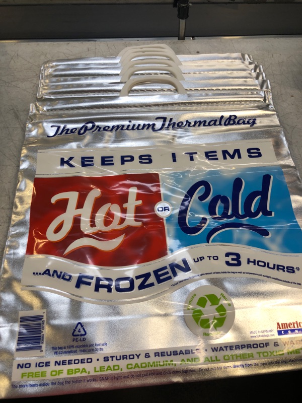 Photo 2 of Pack of 6 Hot and Cold Insulated Bags- Food Storage for Frozen & Hot Items- Reusable Lunch Bags & Grocery Shopping Bags, Heavy Duty Refrigerated Totes, (12"x13.5")