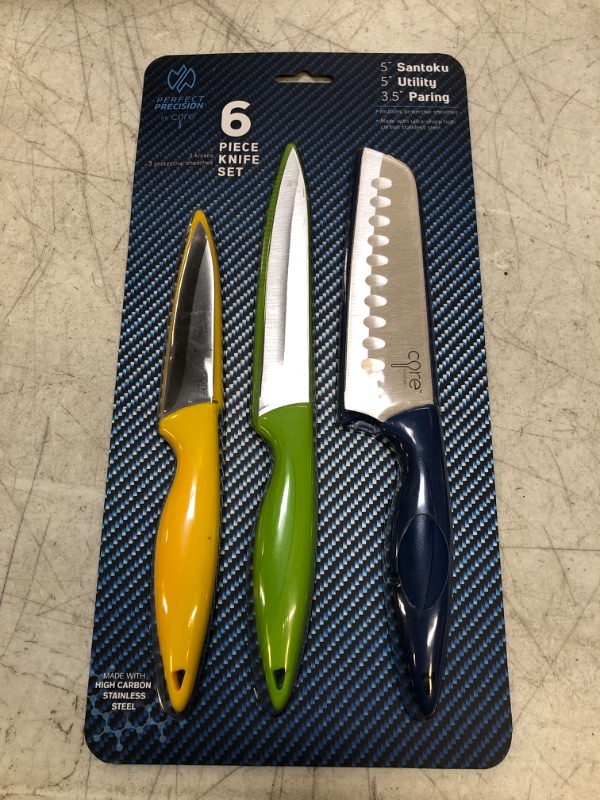 Photo 1 of 6 Piece Knife Set (3 Knives and 3 Protective Sheates 5" Santoku 5" Utility 3.5" Paring 