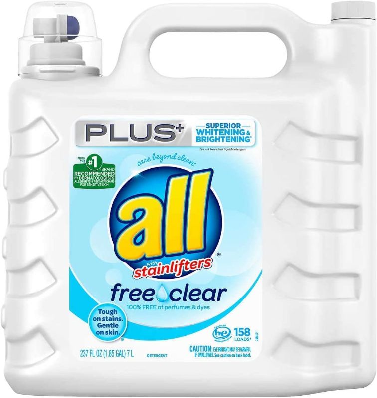 Photo 1 of All Free & Clear Plus+ Stainlifters HE Liquid Laundry Detergent, 158 loads, 237 fl oz