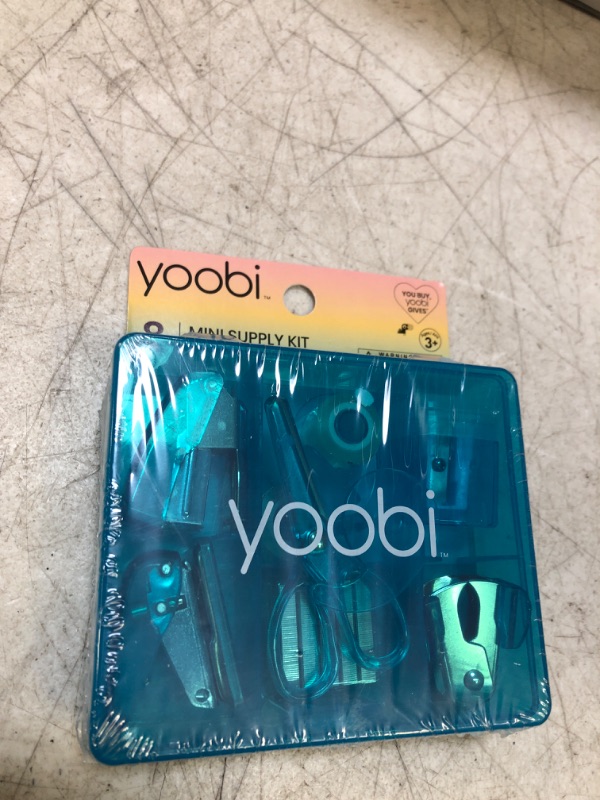 Photo 2 of Yoobi Blue Mini Office Supply Kit – Mini School Supplies Kit for Kids & Adults – Includes Scissors, Mini Stapler, Staple Remover, Staples, Tape Dispenser & More – School, Home or Office Supplies Kit 1 Pack Blue