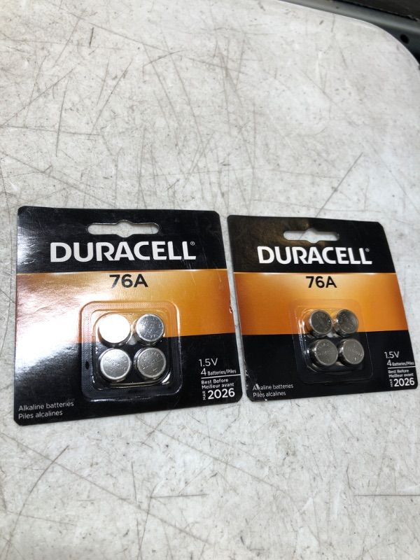 Photo 2 of Duracell 76A 1.5V Alkaline Battery, 4 Count Pack, 76A 1.5 Volt Alkaline Battery, Long-Lasting for Medical Devices, Watches, Key Fobs, and More - 2 packs
