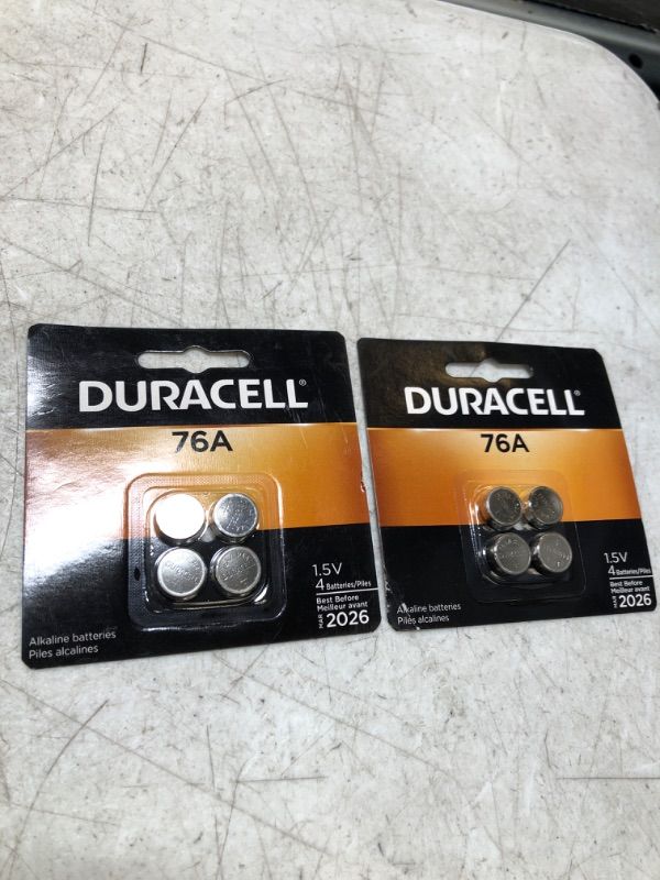 Photo 1 of Duracell 76A 1.5V Alkaline Battery, 4 Count Pack, 76A 1.5 Volt Alkaline Battery, Long-Lasting for Medical Devices, Watches, Key Fobs, and More - 2 packs