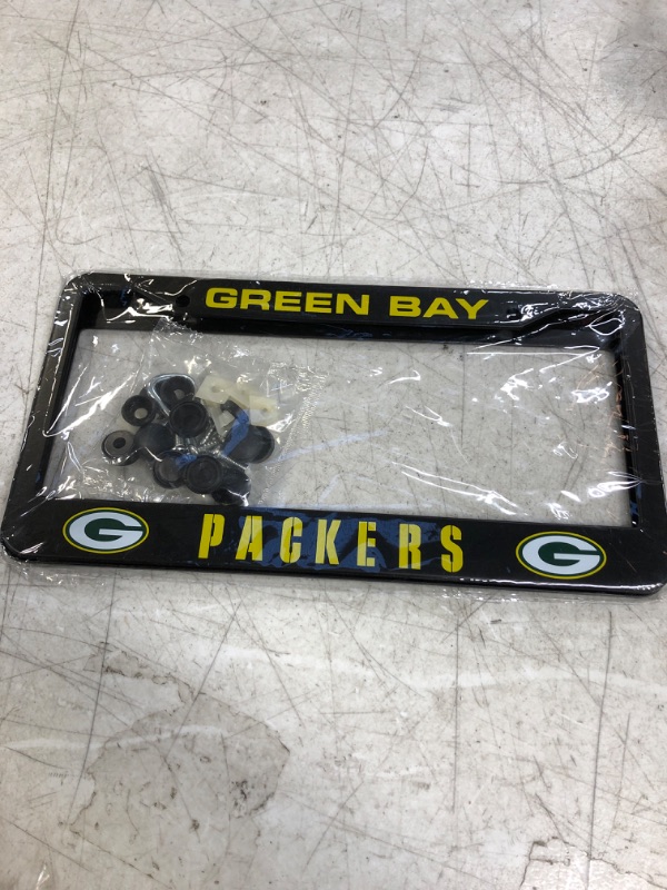 Photo 2 of 2X New License Plate Frames for Packers, Black Applicable to American Auto Licence Plate Holders, Front and Rear License Plate Tag with Screw Caps