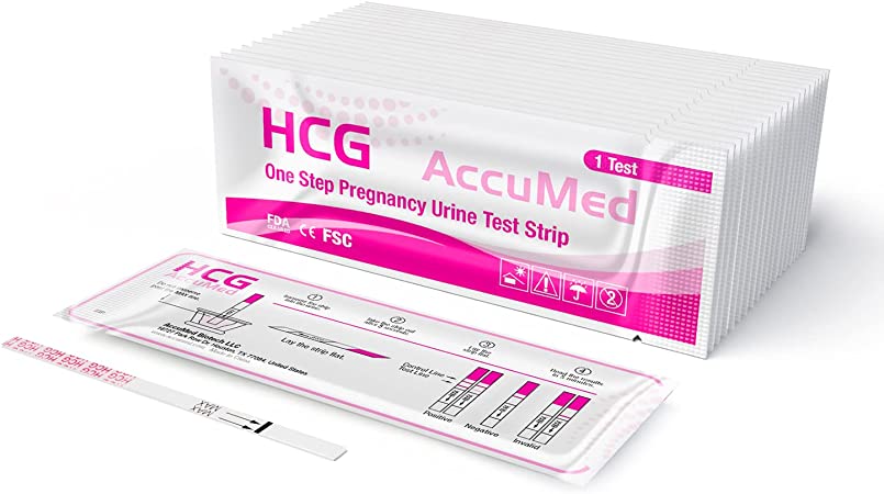 Photo 1 of AccuMed Pregnancy Test Strips, 25-Count Individually Wrapped Pregnancy Strips, Early Home Detection Pregnancy Test Kit, Clear HCG Test Exp 12/03/2023