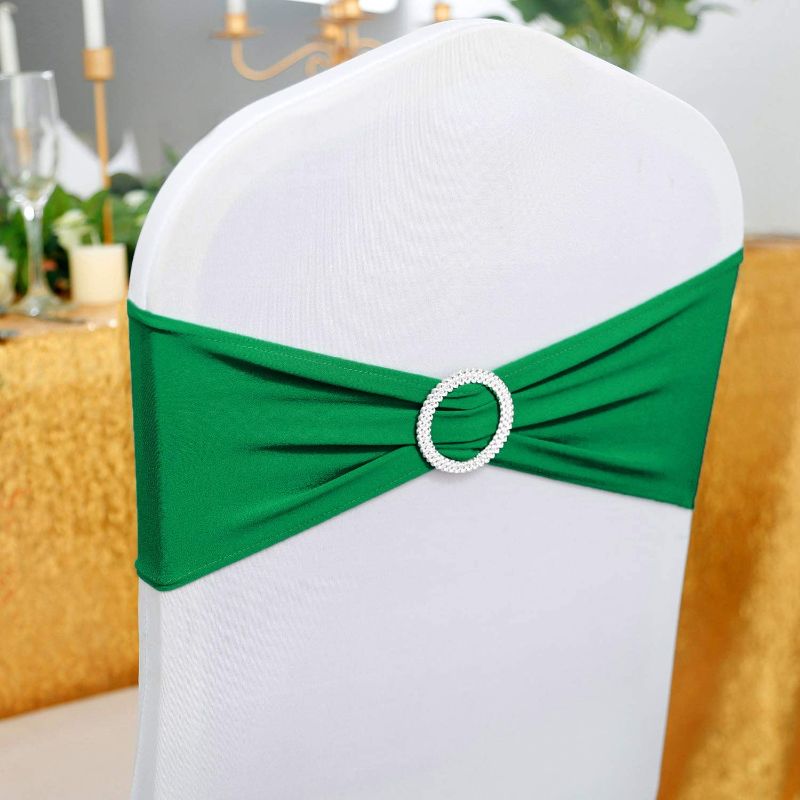 Photo 1 of 10pcs Emerald Spandex Chair Sashes with Buckle Slider for Wedding, Party Decoration