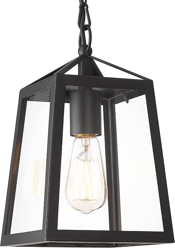 Photo 1 of KAUEN Outdoor Pendant Lights for Porch,Exterior Hanging Light Fixtures,Outdoor Lantern Pendant Light in Textured Black Finish w/Clear Glass Panel