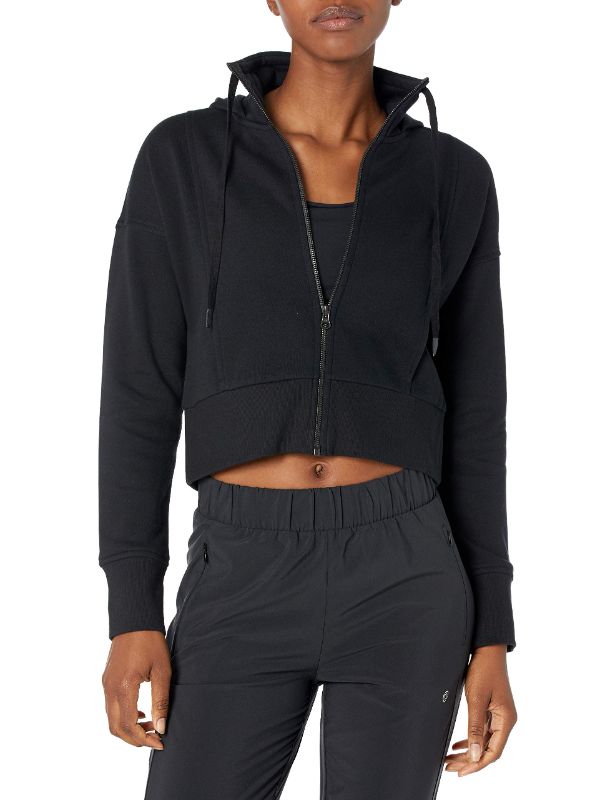 Photo 1 of Core 10 Women's Super Soft Fleece Cropped Length Zip-Up Hoodie Sweatshirt SMALL Black