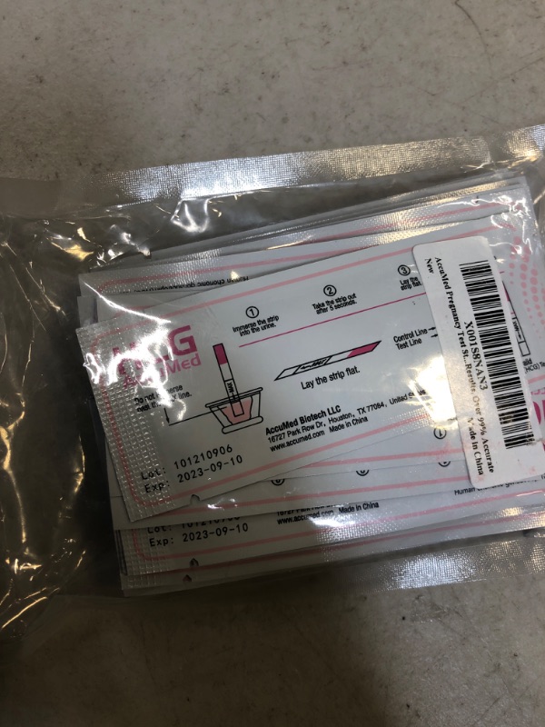 Photo 1 of AccuMed Pregnancy Test Strips, 25-Count Individually Wrapped Pregnancy Strips, Early Home Detection Pregnancy Test Kit, Clear HCG Test, EXP 09/10/2023
