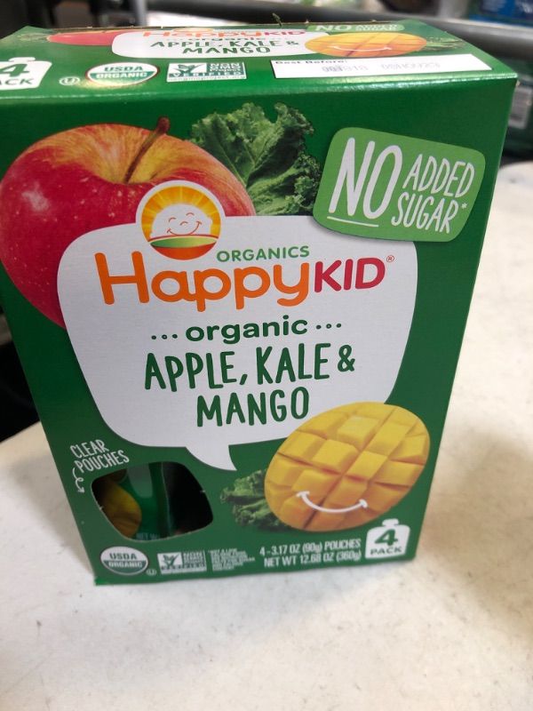 Photo 2 of HAPPYKID Organics Organic Kid Snack, Apple, Kale, & Mango, 3.17 Ounce Pouch,, 2 COUNT EXP 11/23/2023