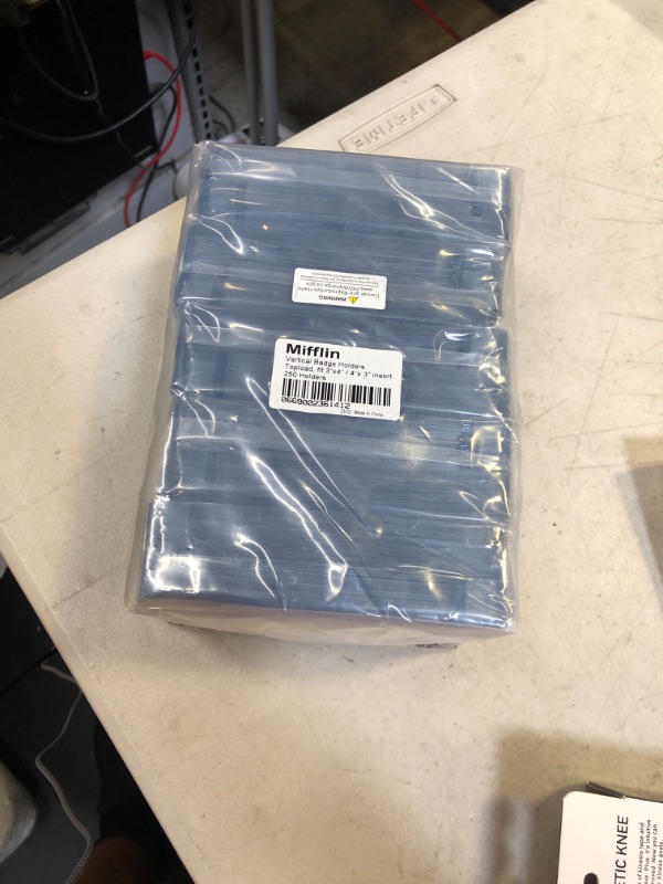 Photo 1 of MIFFLIN Plastic Vertical Card Holder (3x4 Inch, Clear, Bulk 250 Pack) Quick Load No Zipper Name ID Badge