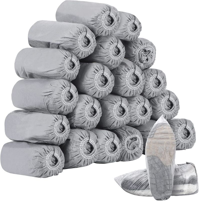 Photo 1 of 200 Pcs (100 Pairs) Disposable Shoe Covers Non Woven Stretchable Boot Covers Non Slip Durable Waterproof Shoe Protector Covers for Women Men Fits Size 4-12 Booties Carpet Floor Indoor House (Gray)