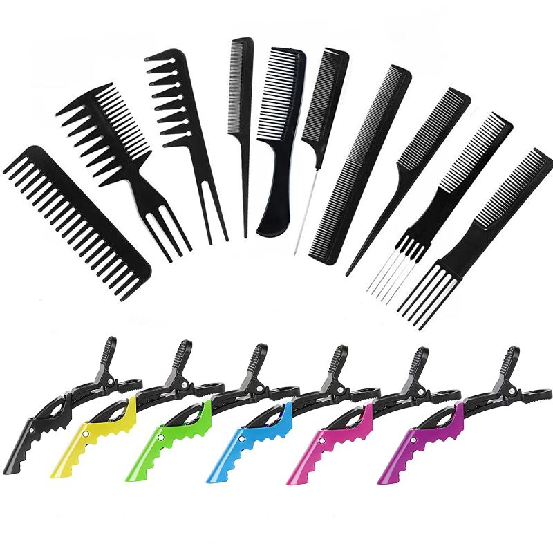 Photo 1 of 16Pack Styling Comb Set for Women:10Pcs Hair Stylists Styling Comb and 6Pcs Alligator Styling Sectioning Clips,Professional Hair Comb Set Great for All Hair Types,Can Meet Your Different Needs (Color)