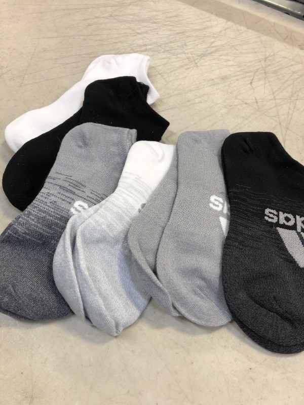 Photo 2 of adidas Womens Superlite Badge of Sport No Show Socks (6-pair) Medium Black/Grey/Core White