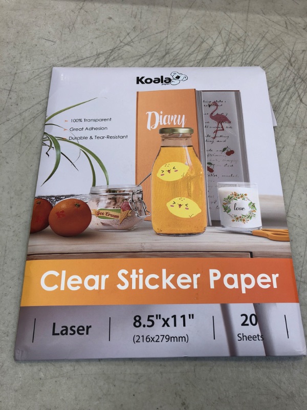 Photo 2 of Koala Printable Clear Sticker Paper - ONLY for Laser Printer - 8.5x11 Inch 20 Sheets Full Sheet 100% Transparent Label Paper for DIY Personalized Decals, Labels