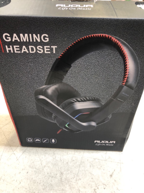 Photo 1 of AUOUA Gaming Headset with Microphone for PC, Over-Ear Headphones with Noise Cancelling Mic, LED Light, USB Port,Stereo Bass Sound, Video Game Headset for Laptops, PC,Tablet(GM876,Blk) GM-876MV-B
