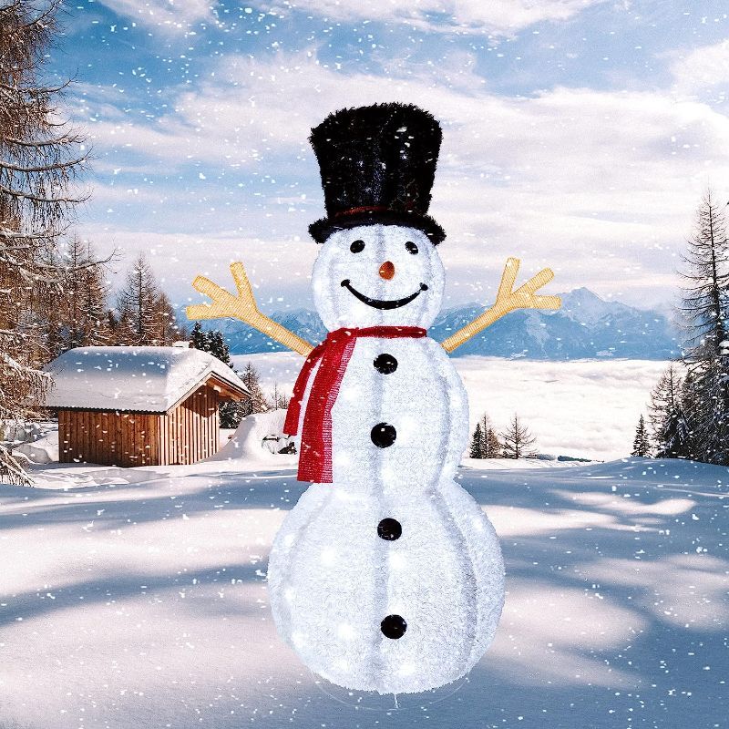 Photo 1 of 5 Ft Led Lighted Christmas Snowman for Outdoor Yard Garden Decorations, Collapsible Holiday Pop Up Fluffy Christmas Snowman for Indoor Party Decor
