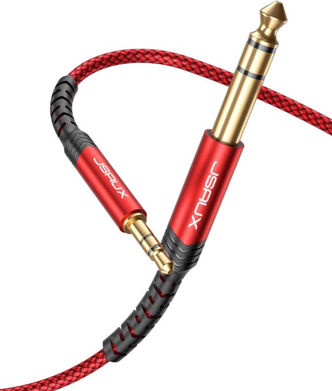 Photo 1 of 1/4 to 1/8 Cable Stereo Audio Cable 6M JSAUX 6.35mm 1/4" Male to 3.5mm 1/8" Male TRS Bidirectional Stereo Audio Cable Jack 20FT for Guitar, iPod, Laptop, Home Theater Devices, Amplifiers-Red
