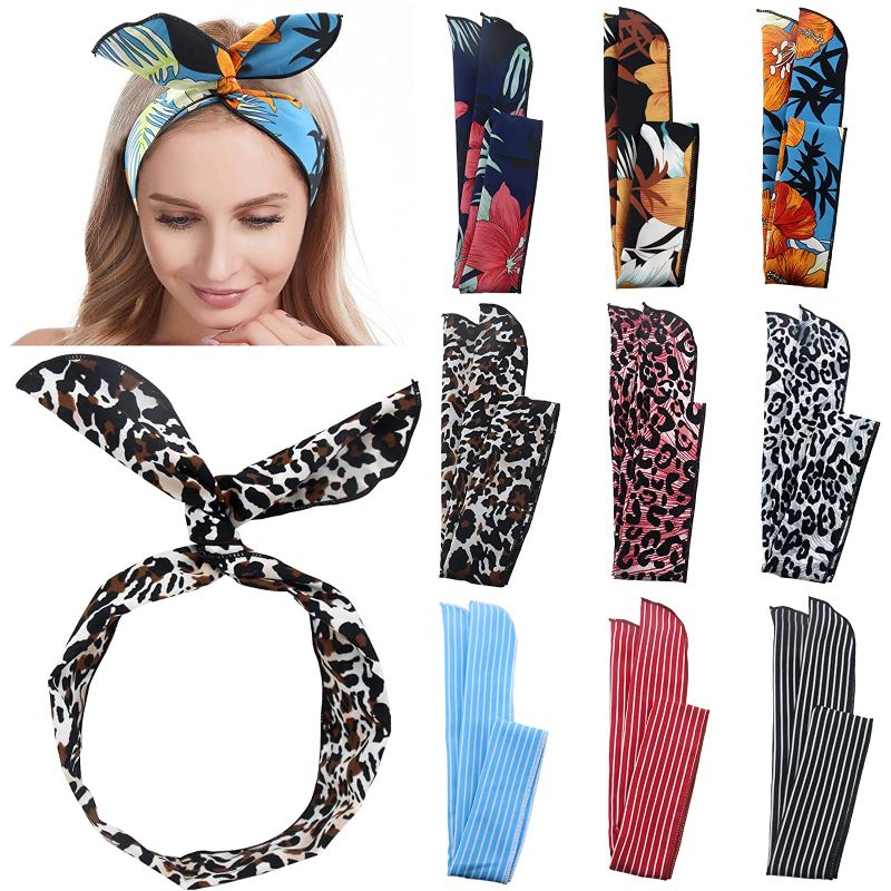 Photo 1 of  Women Cheetah Print Wire Headband Rabbit Ears Hairband Wired Hair Tie Scarf Head Wrap/Assorted 9 Colors