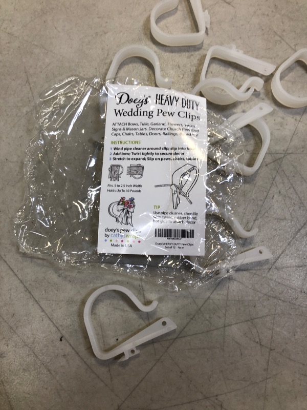 Photo 3 of 
Roll over image to zoom in







VIDEO
Doey's Church Pew Clips for Wedding Decorations Made in USA, Heavy Duty Plastic Hooks Hang Flowers, Garland, Tulle, Pew Bows, Mason Jar to Aisle Chair, Pew End, Table, Railing (Pack of 12)