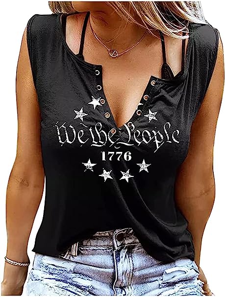 Photo 1 of  We The People 1776 Tank Top 4th of July Patriotic Shirts Vest for Women American Flag Sleeveless Summer Tank Tees, SIZE M 