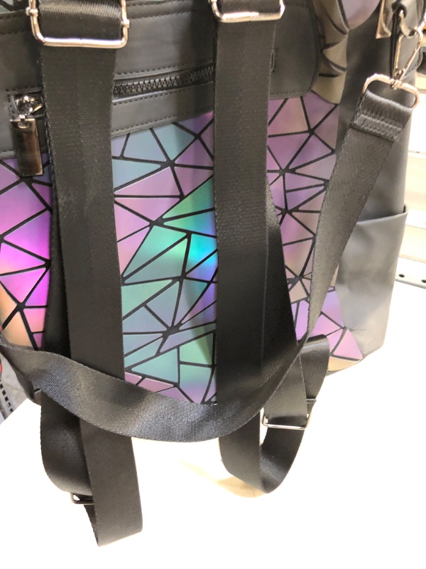 Photo 3 of  Women Geometric Luminous Backpack Handbag Fashion Shoulder Bag Lingge Flash Travel Rucksack