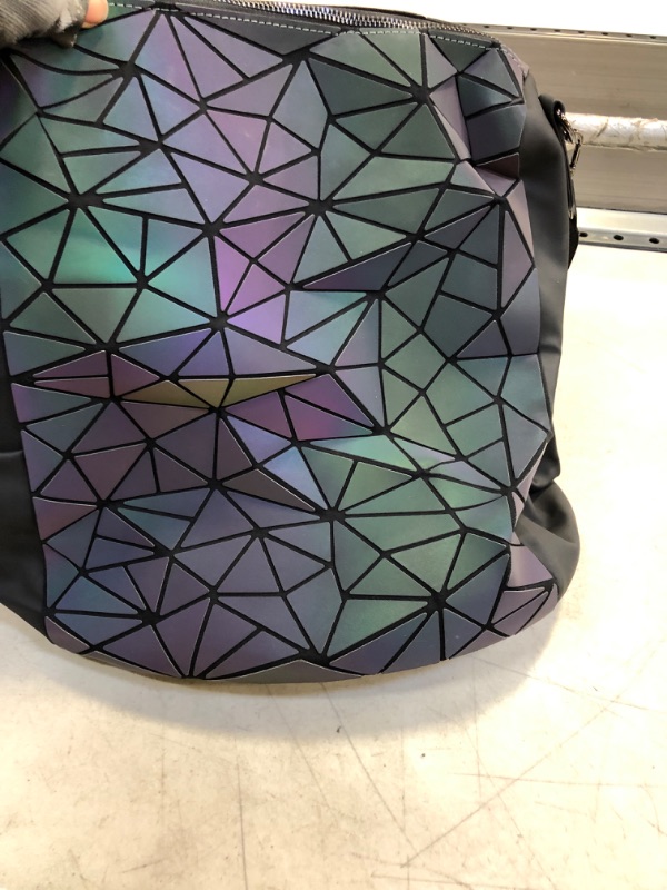 Photo 2 of  Women Geometric Luminous Backpack Handbag Fashion Shoulder Bag Lingge Flash Travel Rucksack