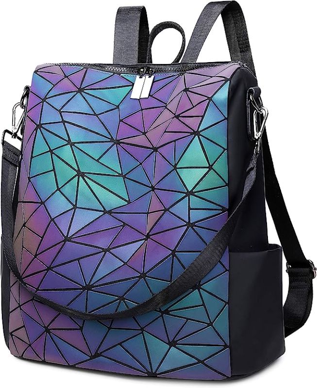 Photo 1 of  Women Geometric Luminous Backpack Handbag Fashion Shoulder Bag Lingge Flash Travel Rucksack