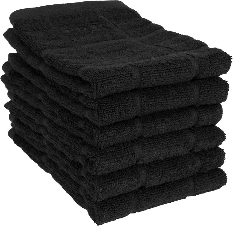 Photo 1 of  (6-Pack), 13" x 14", Highly Absorbent, Super Soft, Long-Lasting Terry-Loop Weave 100% Turkish Combed Cotton Hand Towels, Bar Towels for Washing Dishes, Black