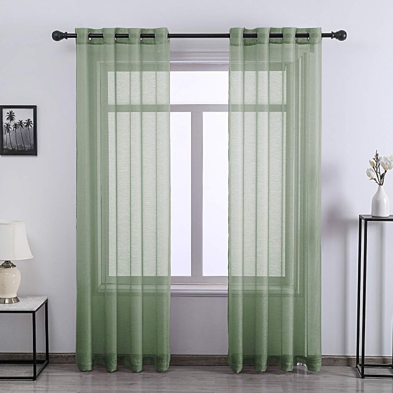 Photo 1 of 96 Inch Sheer Curtains Grommet 2 Panel Faux Linen Voile Drapes Textured Sheer Curtains for Living Room Bedroom,Sage