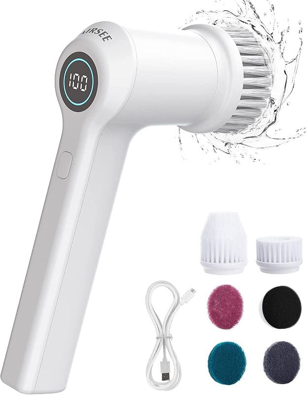 Photo 1 of AIRSEE Electric Spin Scrubber for Bathroom Bathtub, Cordless Power Spinning Scrub Brush, Handheld Shower Cleaner Brush with 6 Replaceable Brush Heads for Tile, Tub, Dish, Sink, Grout, Wall, Kitchen