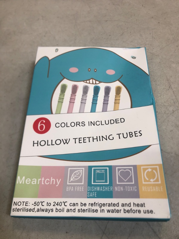 Photo 2 of Hollow Teether Tubes, 6 Pack Chew Straw Toy for Infant Toddlers Silicone Teething Toys for Babies, 0-6 Months 6-12 Months BPA Free/Freezable/Dishwasher and Refrigerator Safe