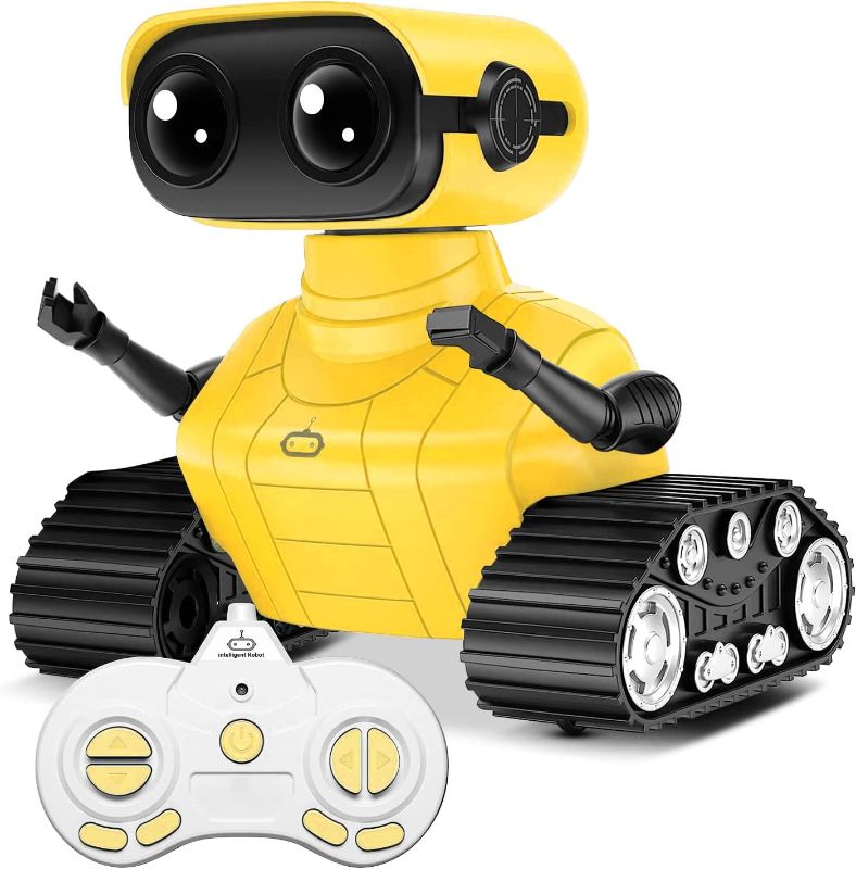 Photo 1 of AOVIKOOD Robot Toys for Boys Girls, Rechargeable Robots for Kids, 2.4GHz RC Remote Control Robots with Flexible Head & Arms,LED Eyes,Dance Moves and Music,Gifts for Children Age 3-5-8-12 ?Yellow?
