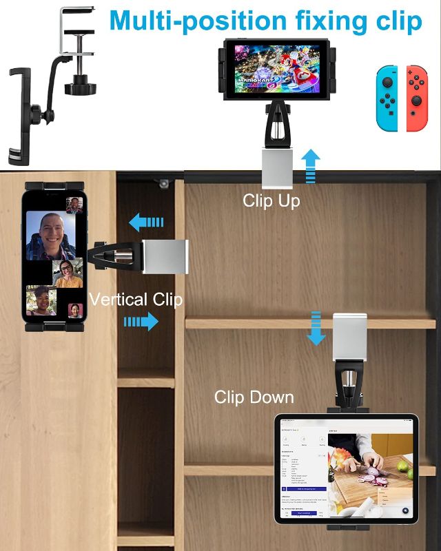 Photo 2 of  Kitchen Cabinet Tablet Mount, Easy-Install Under Cabinet Tablet & Phone Clamp Holder Stand for iPad Pro 9.7, 10.5, 12.9 Air Mini, iPhone, Galaxy Tabs, Switch, More 4-13" Tablets and Cellphones
