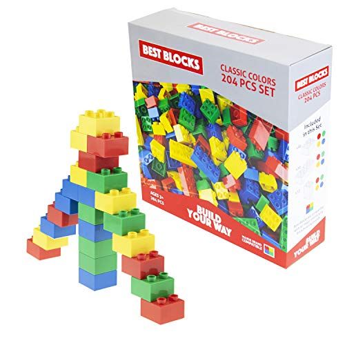 Photo 1 of Best Blocks Big Blocks Set, Large Building Blocks for Ages 3 and up, 100% Compatible with All Major Brands, Classic Colors, 204 Pieces
