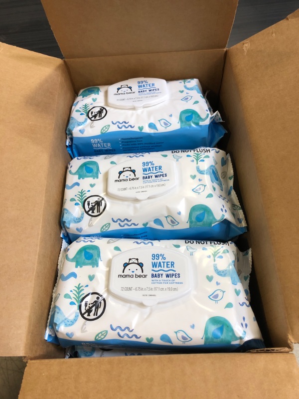Photo 2 of Amazon Brand - Mama Bear 99% Water Baby Wipes, Hypoallergenic, Fragrance Free, 432 Count (6 Packs of 72)
