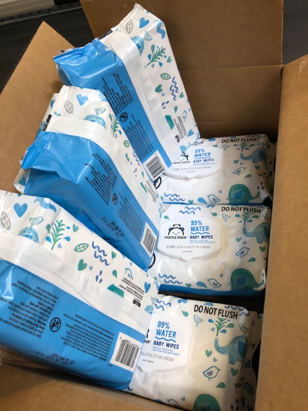 Photo 3 of Amazon Brand - Mama Bear 99% Water Baby Wipes, Hypoallergenic, Fragrance Free, 432 Count (6 Packs of 72)
