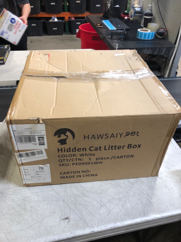 View 2 of Hawsaiy Hidden Litter Box Enclosure, Plant Cat Litter Box Furniture Includes Faux Plant and Real Stones, Replaceable for Real Flowers White One Size White (Pakage Included all Accessories)