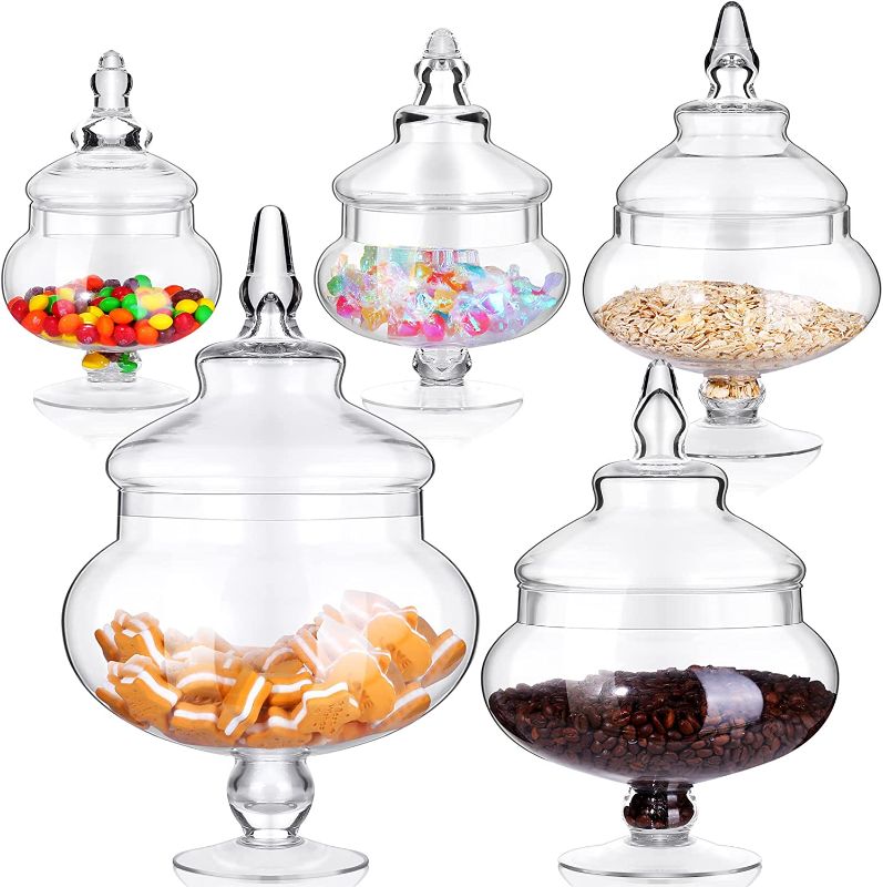 Photo 1 of 18 PCS GLASS APOTHECARY JAR SET OF 3. H-10", 9.5" CANDY BUFFET CANISTER (6 SETS TOTAL)
