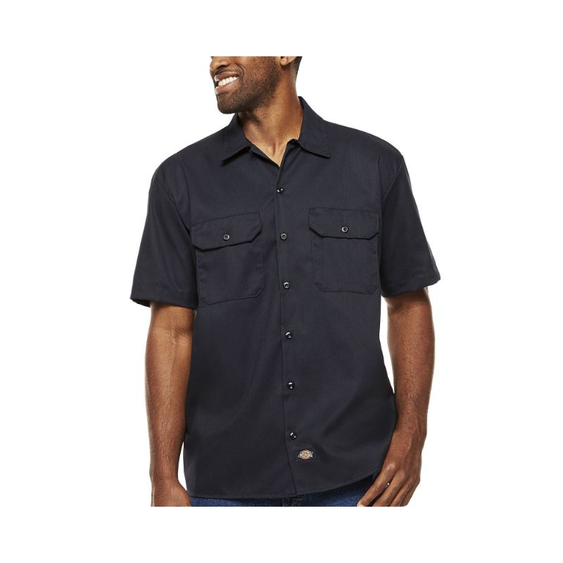 Photo 1 of Dickies FLEX Relaxed-Fit Twill Short-Sleeve Work Shirt for Men - Dark Navy - L
