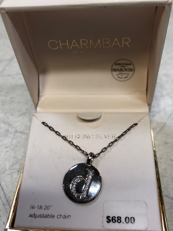 Photo 2 of CHARMBAR? Swarovski Zirconia Initial Reversible Charm Pendant Necklace in Sterling Silver, Adjustable 16"-20"