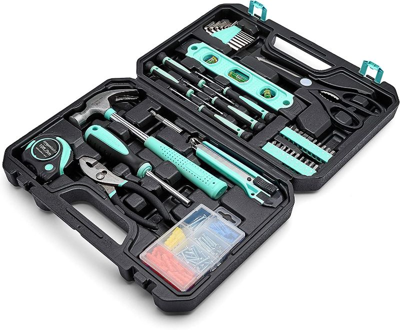 Photo 1 of Amazon Basics Household Tool Kit With Storage Case Turquoise
