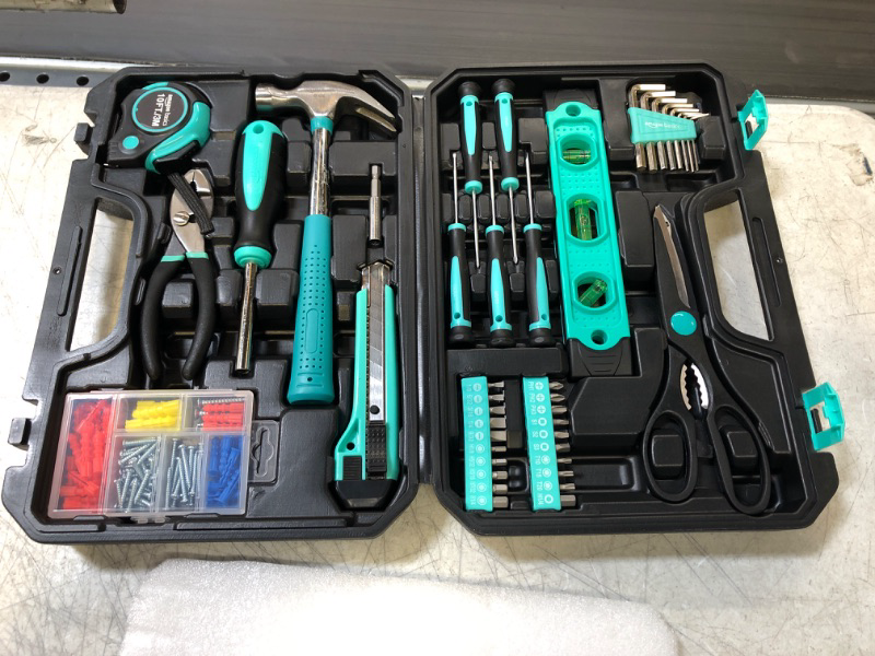 Photo 2 of Amazon Basics Household Tool Kit With Storage Case Turquoise
