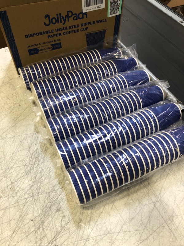 Photo 4 of 120 Pack Paper Coffee Cups, 8 Oz Disposable Coffee Cups, Blue Hot Beverage Cups with Insulated Ripple Wall, Paper Ripple Cups for Coffee Tea Hot Chocolate 8OZ-Dark Blue-120PACK