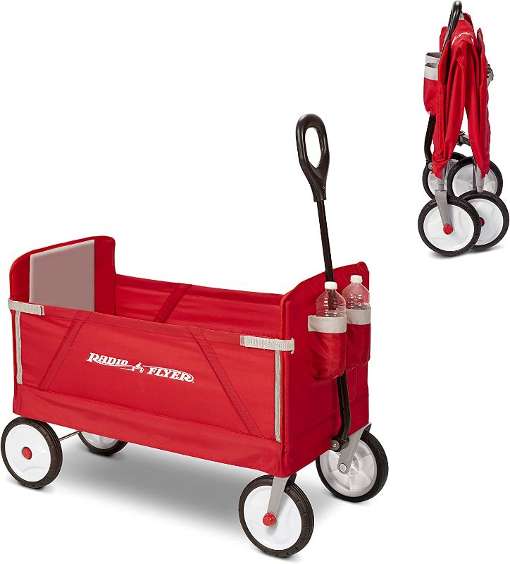 Photo 1 of Radio Flyer 3-in-1 EZ Folding Wagon Ride On For Kids, Garden, & Cargo, Red Collapsible Wagon
(MISSING WHEEL) (USED)