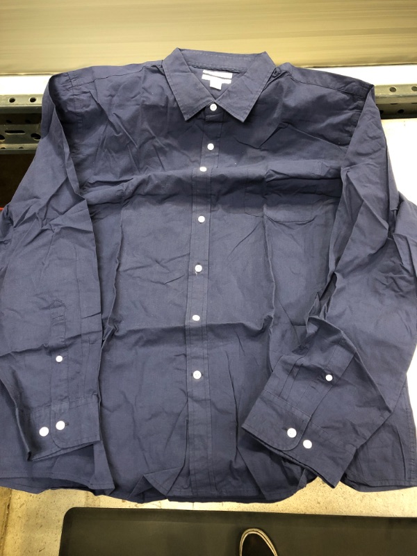 Photo 2 of Amazon Essentials Men's Regular-Fit Long-Sleeve Casual Poplin Shirt XX-Large Navy