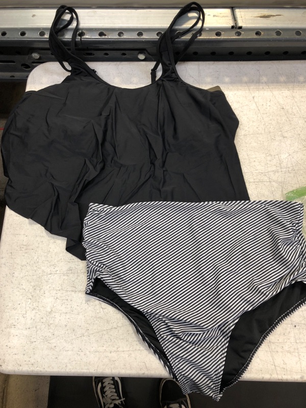 Photo 1 of 2 Piece Black/Striped Tankini Set Large 