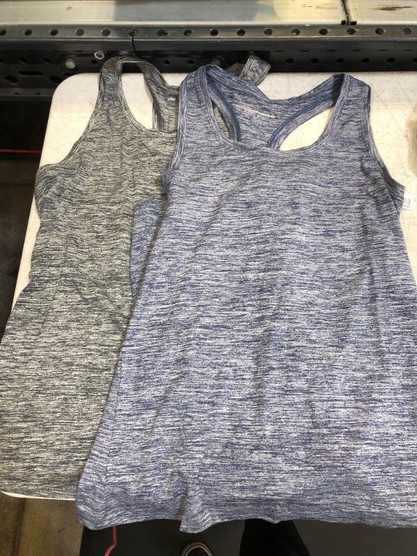 Photo 2 of Amazon Essentials Women's Tech Stretch Racerback Tank Top (Multipacks 2 Black Heather/Navy Heather Medium