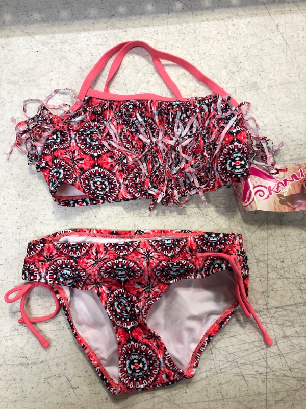 Photo 2 of Kanu Surf Girls' Kelly Beach Sport Fringe 2-Piece Bikini Swimsuit 6X Hannah Pink