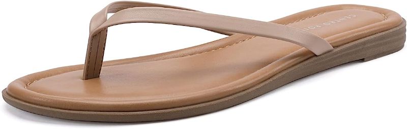 Photo 1 of CentroPoint Women's T-strap Thong Flat Flip Flops Casual Thin Strap Sandals Single Layer Premier Leather Shoes For Summer Outdoor 6
 